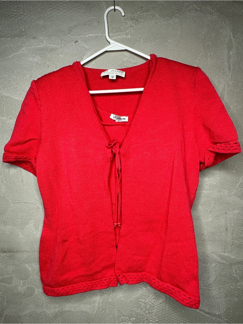 Vintage St. John Collection Marie Gray 2 Pc Knit Cardigan Tank Set Red